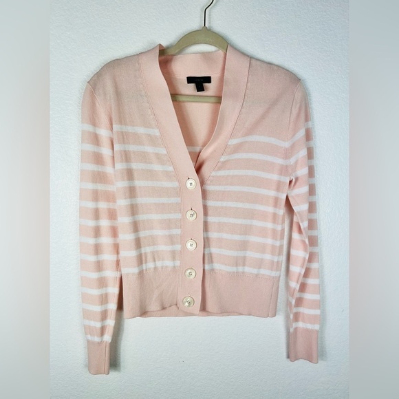 J Crew Cropped Lightweight Striped Cardigan in Pink size S - Picture 1 of 8